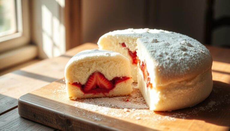 white cake with strawberry filling